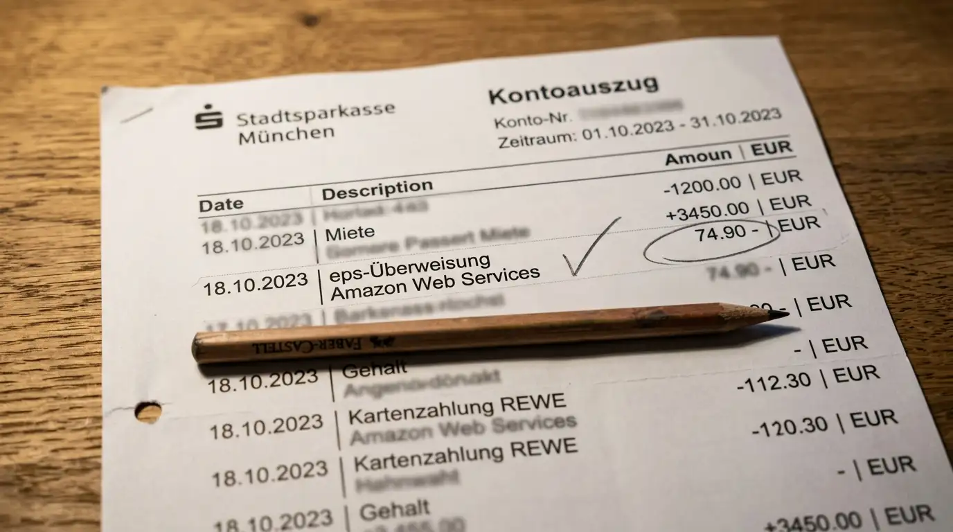 Kontoauszug mit klar beschrifteten eps-Einzahlungen als Werkzeug der Selbstkontrolle