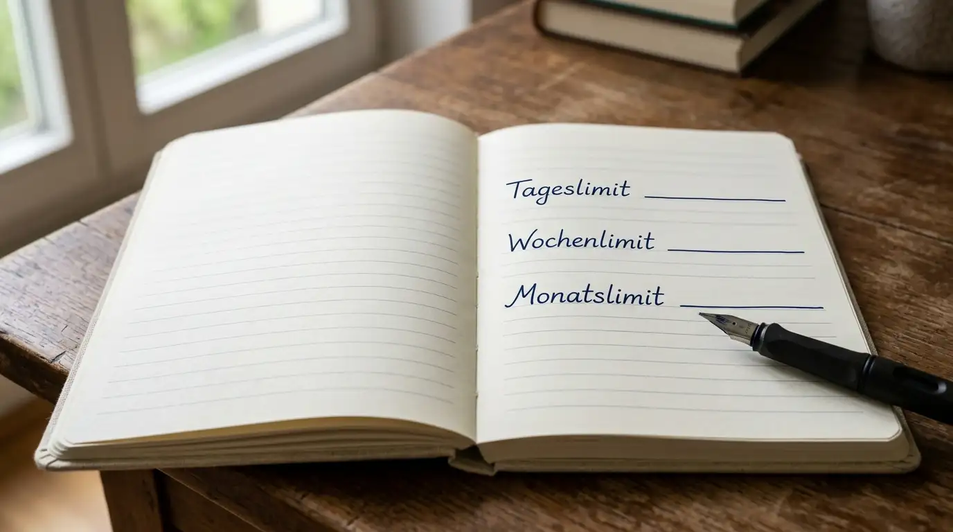 Bewusste Limit-Planung mit Notizblock und Stift abseits des Spielmoments