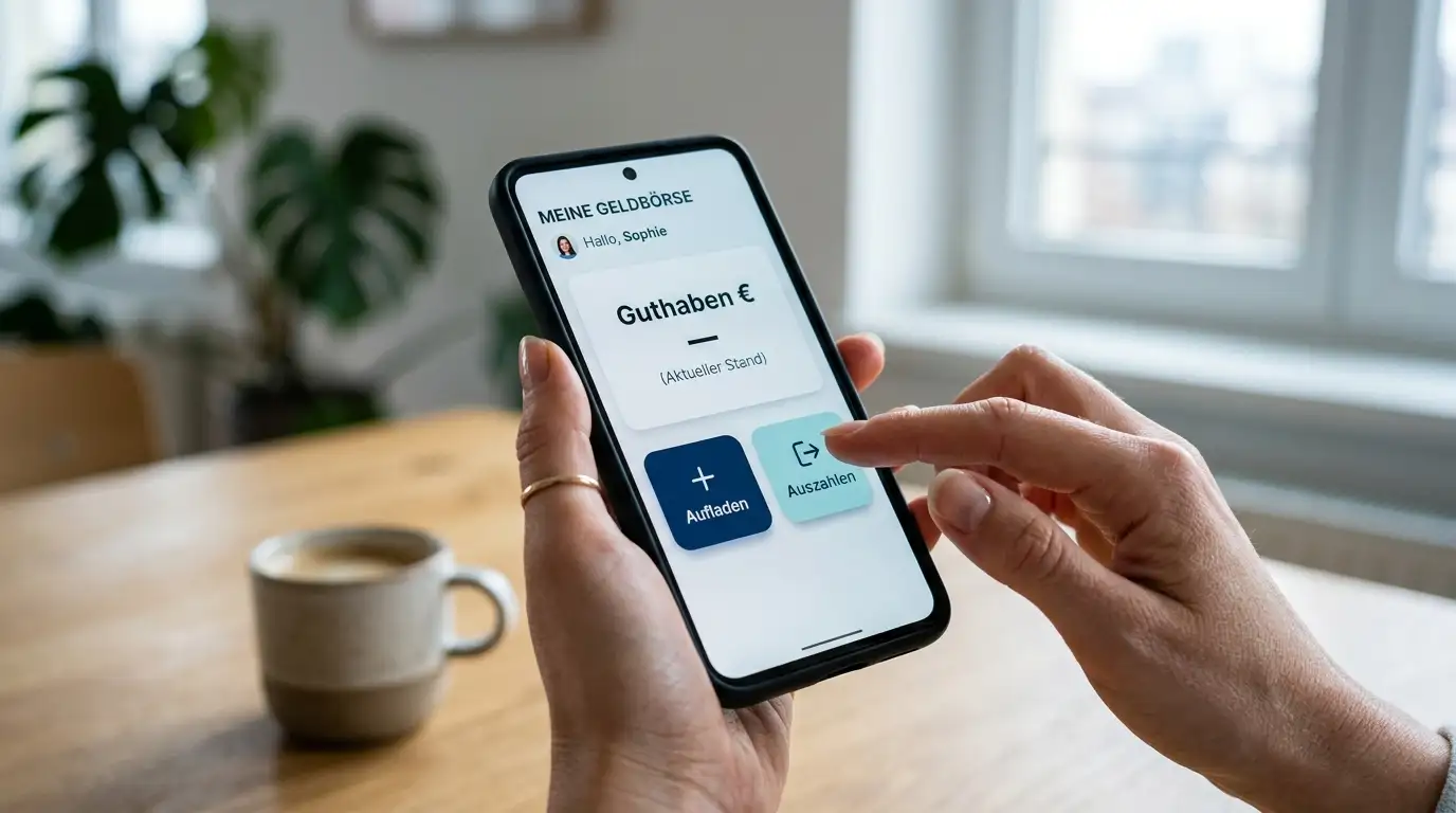 E-Wallet-Bedienung auf dem Smartphone als Alternative zu eps mit Auszahlungs-Funktion