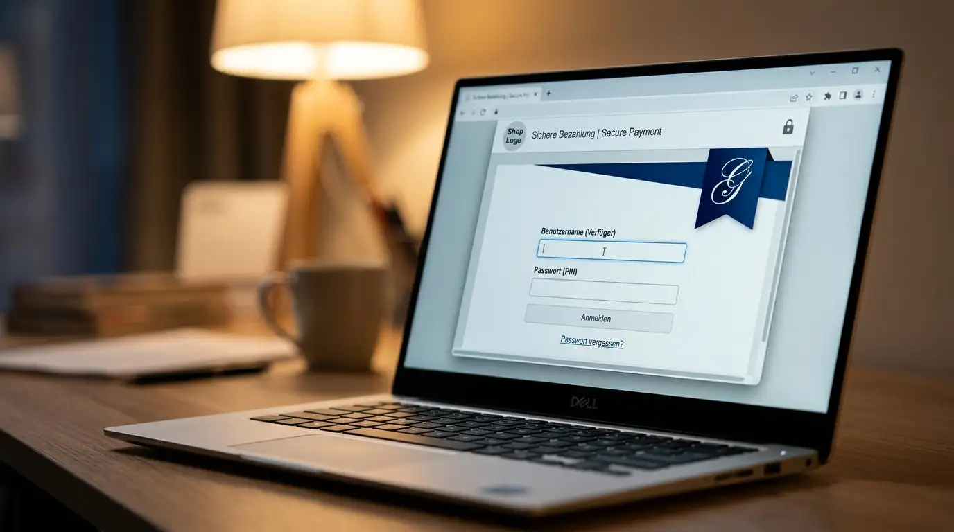 George-Login-Maske der Erste Bank im eps-Zahlungsfenster eines Laptops