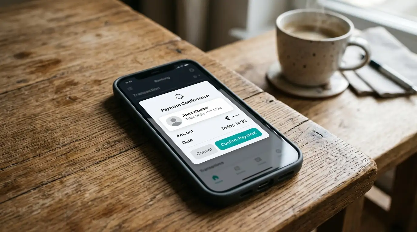 Smartphone mit aktiver Hypo-Banking-App und sichtbarer Push-Notification-Anzeige
