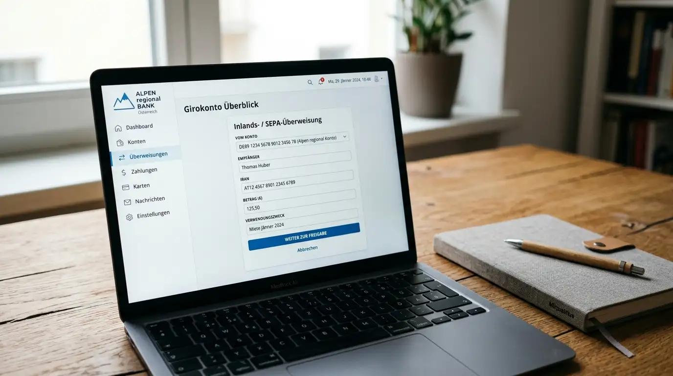 Hypo-Vorarlberg-Online-Banking auf einem Laptop-Bildschirm mit charakteristischem Banking-Design
