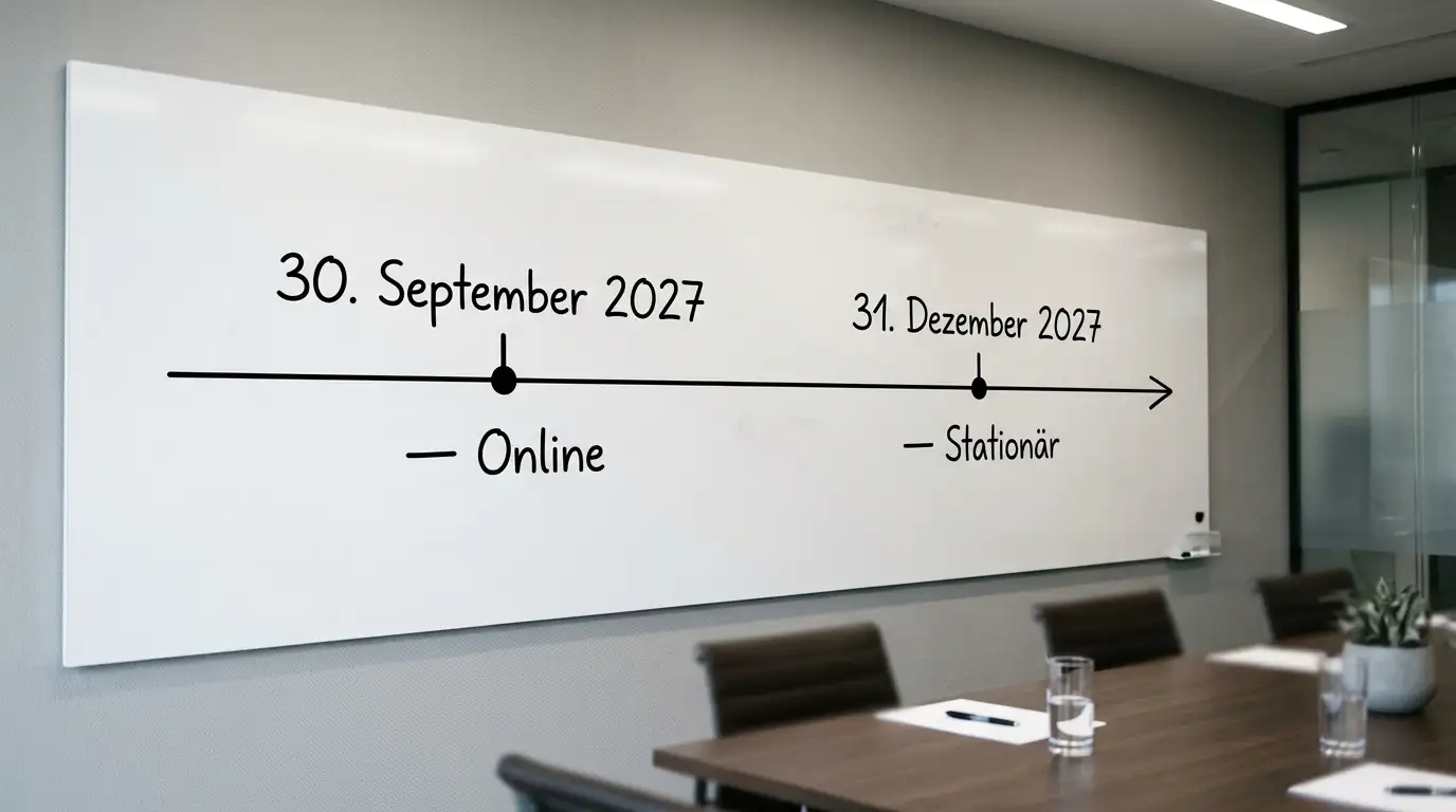 Zeitstrahl der Konzessionsfristen: Online am 30. September 2027 und stationär am 31. Dezember 2027