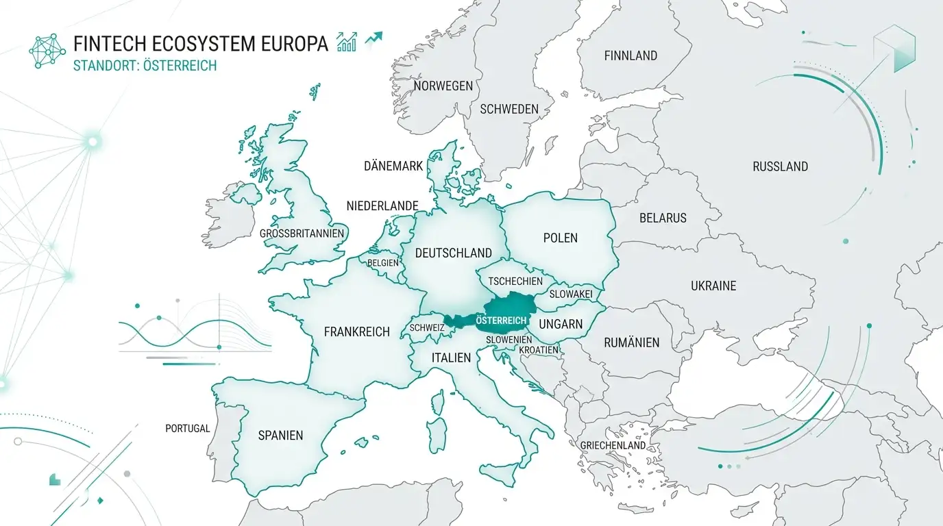 Stilisierte Europa-Landkarte mit hervorgehobener eps-Abdeckung in Österreich und Trustly-Verfügbarkeit in mehreren Ländern