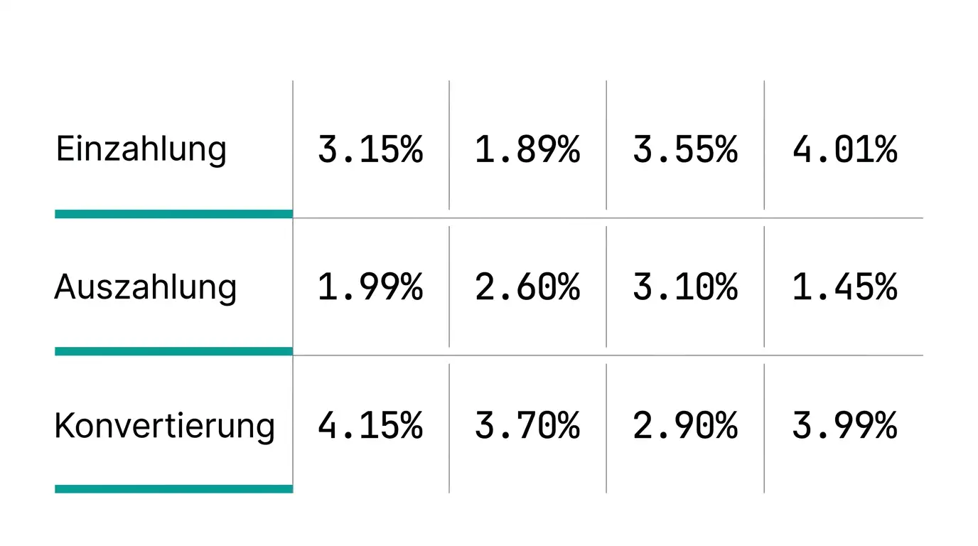 Editoriale Tabelle der typischen Wallet-Gebühren in Prozent für Casino-Buchungen
